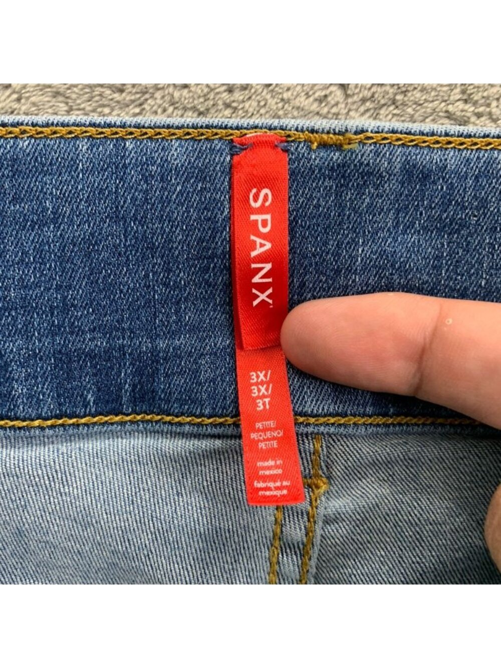 Spanx Jeans Womens Size 3X Petite Blue Denim Seamed Front Wide Leg Pull On Boho - Picture 8 of 10